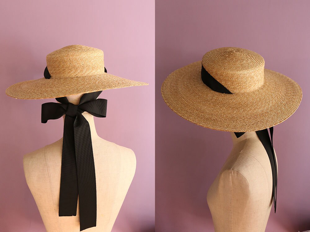 Wide Brimmed Natural Straw Boater Hat With a Long Chin Strap  display picture 2