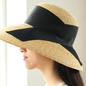 Grosgrain Down turned brim straw hat, Audrey Hepburn Hat