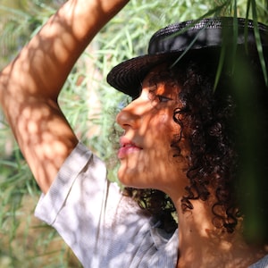 Ready to Ship Black Shallow Straw Boater Hat "Vivien Black", short-brimmed boater hat, black hat