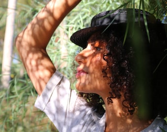 Ready to Ship Black Shallow Straw Boater Hat &quot;Vivien Black&quot;, short-brimmed boater hat, black hat