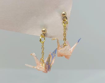 Handmade Origami Crane Earrings, Unique Paper Crane Jewelry Gift (Inspired by Japanese Kimono Patterns)