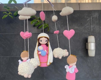 Handmade Baby Crib Mobile – The Virgin Mary 22cm | Catholic Nursery Decor | Baptism Gift | Personalized Custom Baby Gift