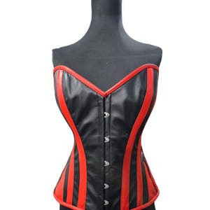 Corset overbust désossé en acier pour femme, Corset overbust gainant en cuir véritable
