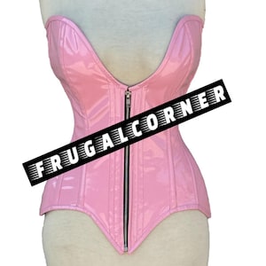 Corset surbuste en PVC avec baleines en acier – Corset robuste avec fermeture éclair sur le devant | Lingerie gothique sculptante pour femme
