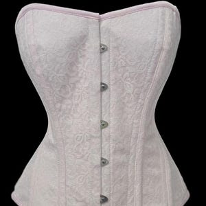 Overbust Waist Trainer White and Pink Corset Mesh and Satin Double Steel Boned Elegant Body Shaper