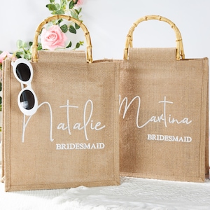 Personalized Burlap Bags EmbroideryCustom Name Jute Bag Bachelorette Party Favors Monogram Beach Tote Bag Wedding Bridesmaid Gifts Bag