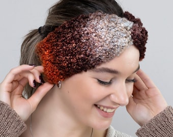 Hand-Knit Wool Turban Headband: Brown Ombre Twisted Headband