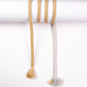 Cinturón blanco beige con borlas, obijime de seda japonesa, cordón obi vintage bicolor