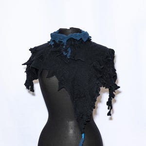 Handmade Merino Wool Felted Scarf: Black Boho Womens Scarf