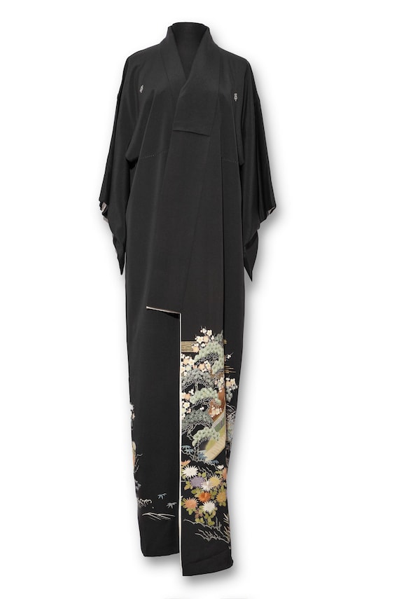 Black Japanese Kimono Vintage, Authentic Silk Kimono in With Black Japanese Kimono Vintage, Authentic Silk Kimono in With