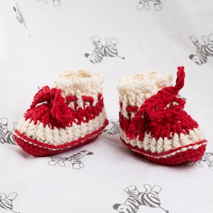 Hand Knit Virgin Wool Baby Boots: Red & White Newborn Gift
