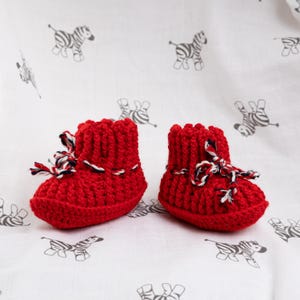 Hand Knit Virgin Wool Baby Boots: Red & White Newborn Gift
