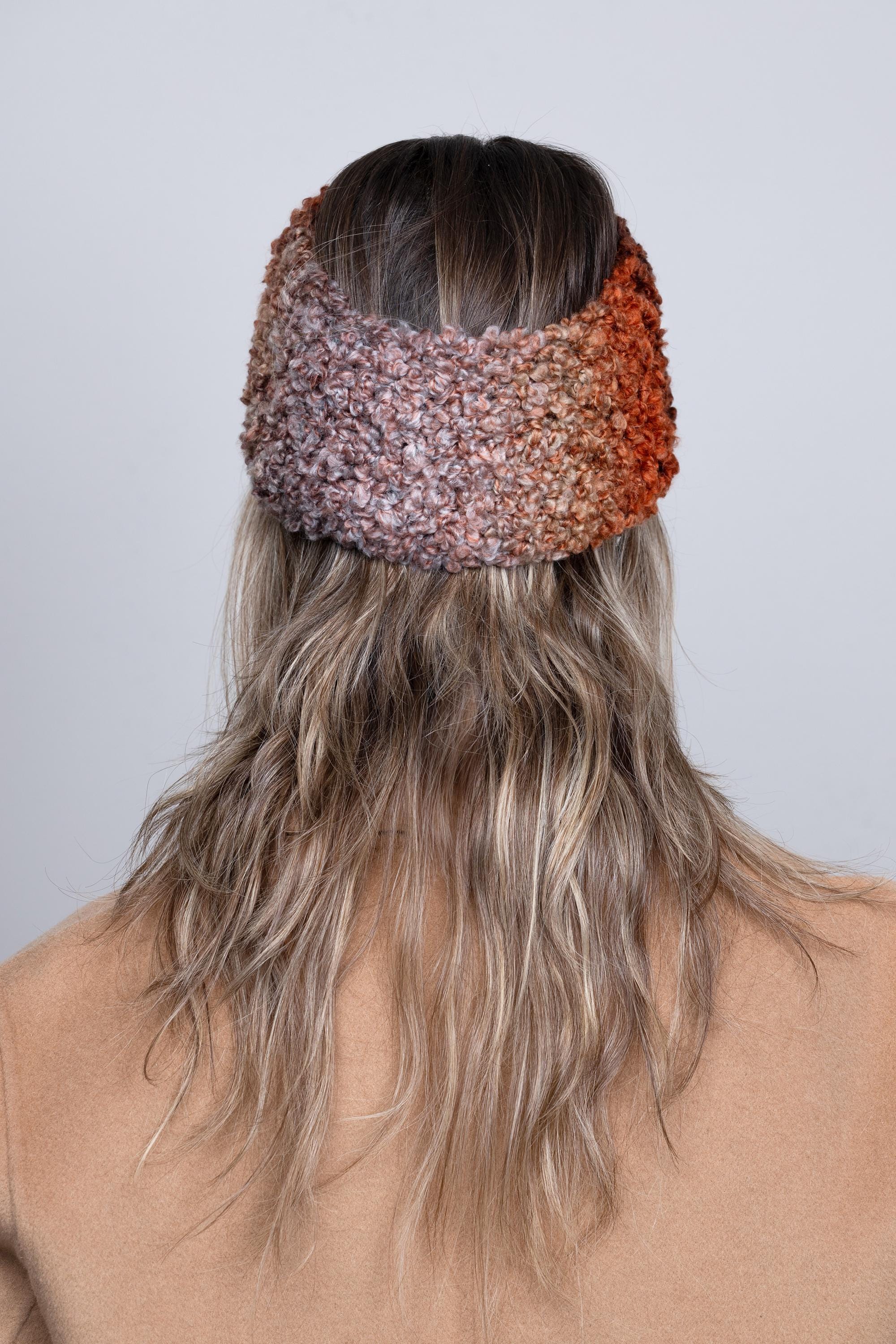 Hand-knit Wool Turban Headband: Brown Ombre Twisted Headband  display picture 3