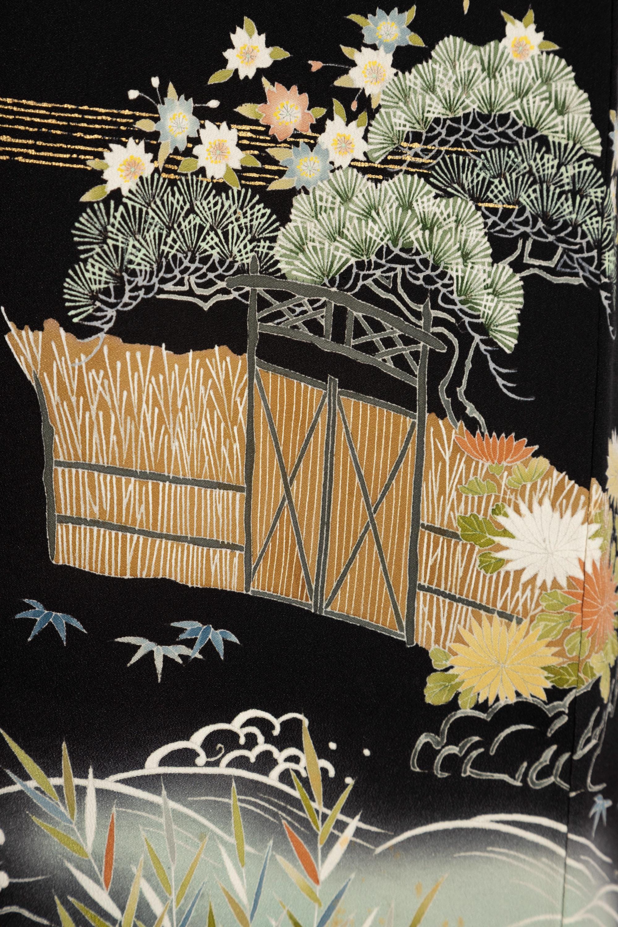 Black Japanese Kimono Vintage, Authentic Silk Kimono in With Black Japanese Kimono Vintage, Authentic Silk Kimono in With