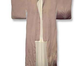 Vintage Silk Kimono Robe: Lavender Ombre Floral, Japanese Komon