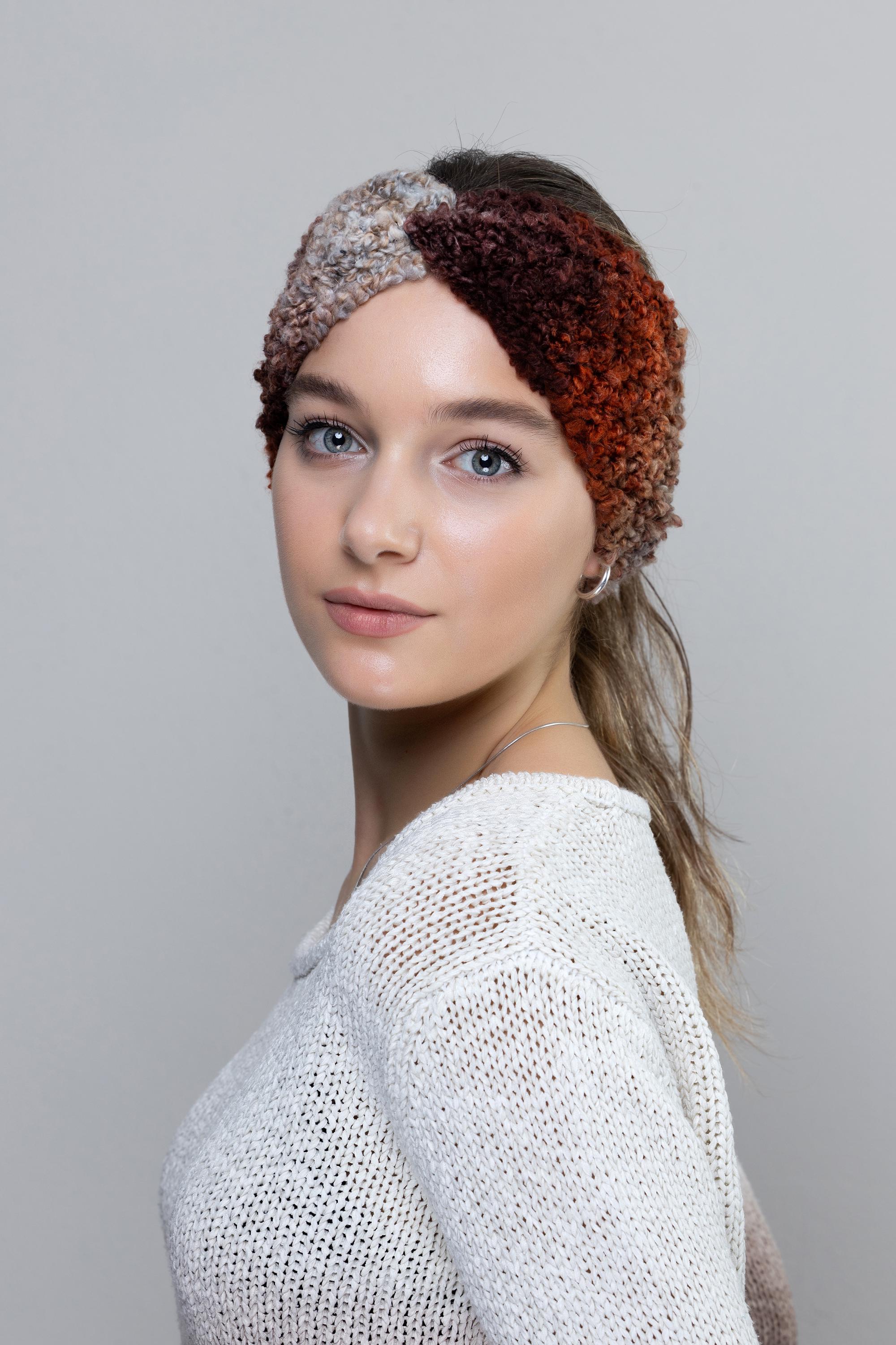 Hand-knit Wool Turban Headband: Brown Ombre Twisted Headband  display picture 2