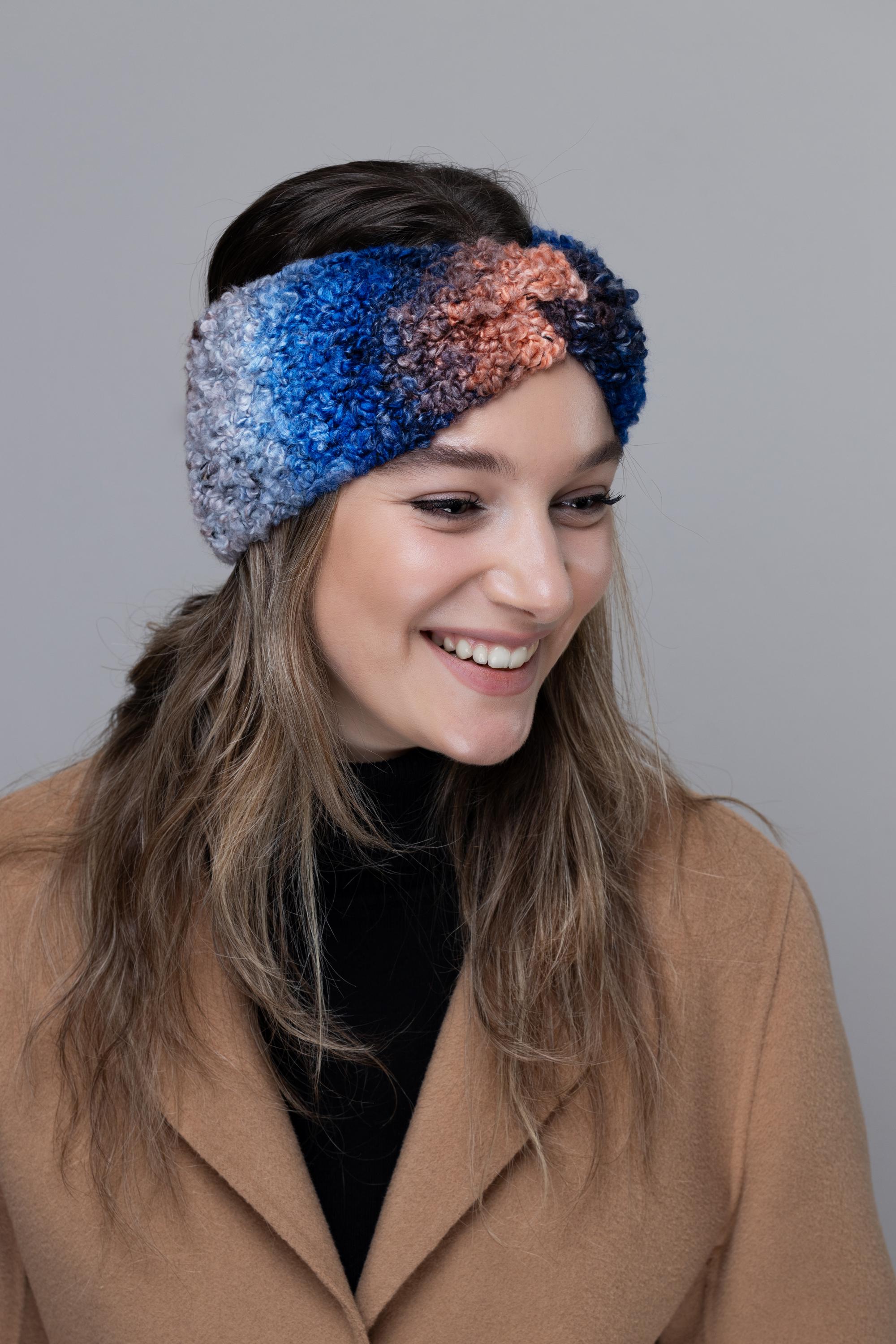 Ombré Handmade Turban Headband Hand-knit Wool Turban Headband: Brown Ombre Twisted Headband  main image 2