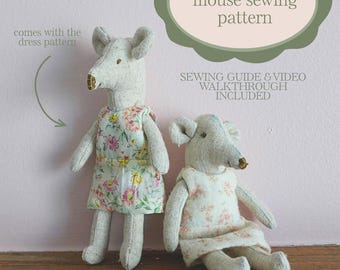 Miniature Mouse Sewing Pattern - Small Dollhouse Mouse PDF Sewing Tutorial with Instructions and Video Walkthrough