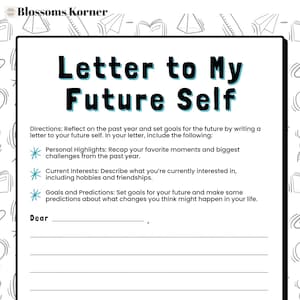 Carta a mi yo futuro / Indicación imprimible para escribir como recuerdo / Visión y reflexión para niños, adolescentes y adultos / Descarga digital