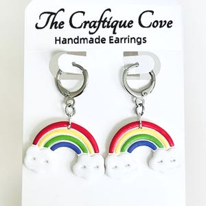 Handmade Rainbow Earrings, Lightweight Polymer Clay Cloud Earrings, Colorful Pride Jewelry, Kawaii Whimsical Gifts