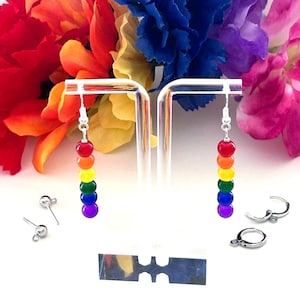 Rainbow Pride Earrings: Glass Bead Dangle, LGBTQ Accessories