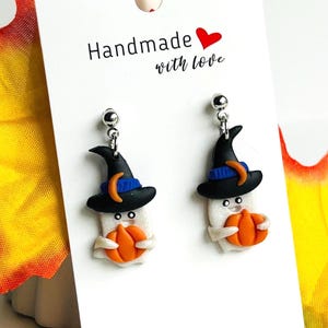 Boo-tifully & Irresistibly Cute Ghost Earrings, Halloween Dangles, Witchy Jewelry, Clay Pumpkin Earrings, Fall Accessories