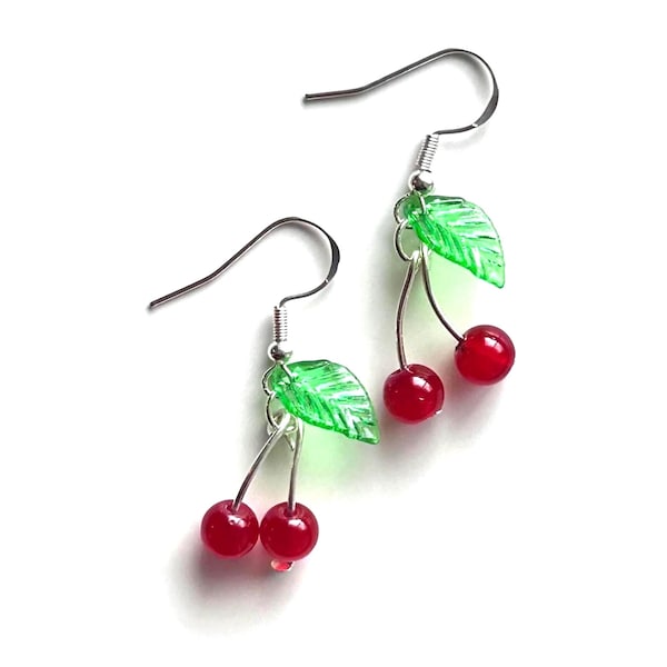 Lightweight Cherry Dangles, Handmade Fruit Earrings, Summer Earrings, Cottagecore Jewelry
