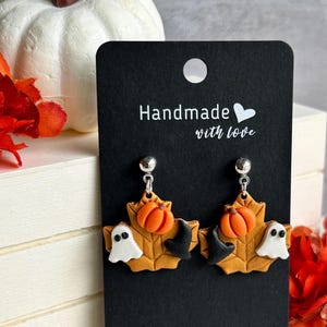Polymer Clay Halloween Earrings: Maple Leaf, Pumpkin, Ghost, Witch Hat