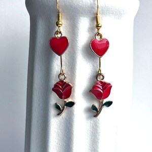 Rose Heart Spring Dangle Earrings | Mothers Day Gifts | Spring Earrings | I Love You Gifts | Handmade Dangle Earrings | Red Earrings