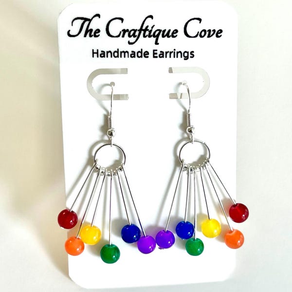 Glass Bead Rainbow Earrings, Pride Earrings, Teacher Gifts, Colorful Handmade Dangles