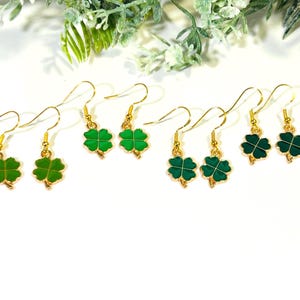 Gold Shamrock Dangle Earrings: Lucky Irish St. Patrick&#39;s Day Jewelry