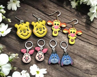 Mother's Day Earrings, Bear Donkey Pig Tiger Earrings, Handmade Polymer Clay Dangles, Gift for Mom