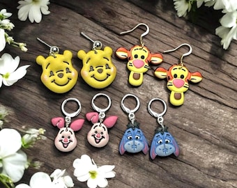 Mother's Day Earrings, Bear Donkey Pig Tiger Earrings, Handmade Polymer Clay Dangles, Gift for Mom