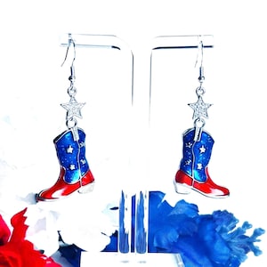 Cowgirl Boots - Red, White and Blue Earrings | Patriotic Earrings| 4th of July Earrings | Memorial Day Earrings | Handmade Earrings