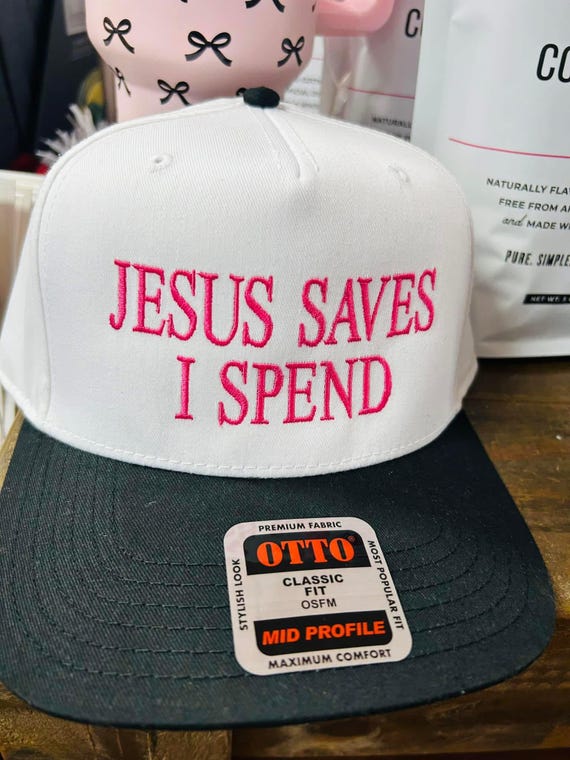 New! Jesus Saves I Spend Embroidered Red Trucker Hat JESUS SAVES I SPEND Embroidered Trucker Hat – Shop Karma Tees main image 2