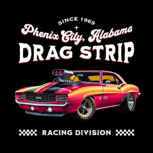 1969 Chevrolet Camaro SS T-Shirt - Phenix City Drag Strip - Iconic Muscle Car Gift