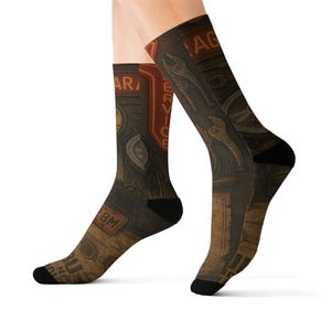 Vintage Muscle Garage All-Over Print Socks - Classic Car Engine, Tools & Neon Signs