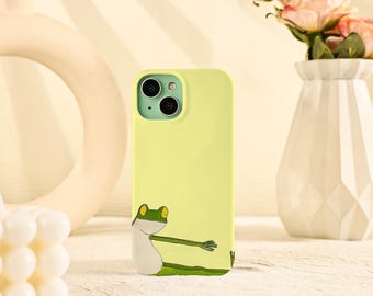 Funda amarilla con diseño de rana de dibujos animados para iPhone Air, iPhone 17, 16, 15, 14, 13, 12, 11, iPhone Pro/Pro Max, iPhone Mini, XR, XS Max