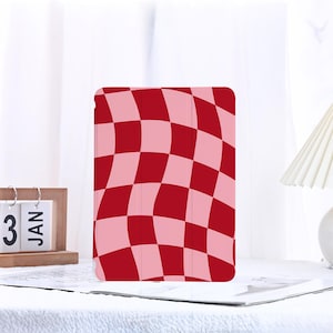 Art Checkerboard Red iPad Case with Pencil Holder for iPad 11/10/9 Gen iPad Air 6/5/4 13&quot; 11&quot; 10.9&quot; 10.5&quot; iPad Pro 12.9&quot; iPad Mini 6/7 Cover