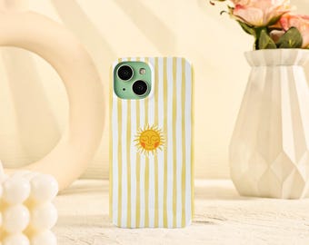Yellow Stripe Sun Phone Case for iPhone 17 16 15 14 13 12 11 Pro Max Case, iPhone 16e Case, 15 14 Plus Case, Pro XR XS SE Mini Case