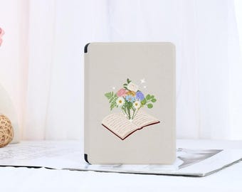 Bookish Flower Simple Kindle Case Kindle 11/12th PaperWhite 7/10/12th PaperWhite 2024 Kindle Colorsoft Case Auto Wake/Sleep Kindle Cover
