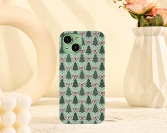 Funda para iPhone con diseño de lazo navideño para iPhone Air 17, 16, 15, 14, 13, 12, 11 Pro Max, 16e, 15, 14 Plus, Mini, iPhone X, XS, XR, SE. Resistente/suave.