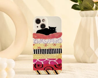 Artistic Black Cat Phone Case for iPhone Air iPhone 17 16 15 14 13 12 11 Case iPhone Pro/Pro Max Case iPhone Mini Case XR XS MAX
