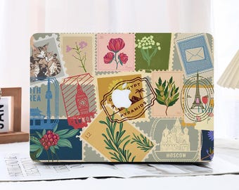 MacBook-skal med konststämpelkollage, MacBook-skal, MacBook Air-skal, MacBook Pro-skal, MacBook Air 15/13/11, MacBook Pro 13/14/15/16 2020-2026 laptopfodral