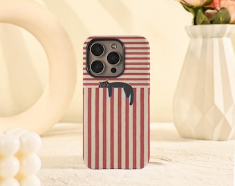 Black Cat Red Stripes iPhone Case for iPhone Air 17 16 15 14 13 12 11 Pro Max 16e 15 14 Plus Mini iPhone X XS XR SE Tough/Soft iPhone Cover