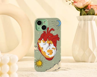Funda con diseño de gato en el corazón para iPhone 17, 16, 15, 14, 13, 12 y 11 Pro Max, iPhone 16e, 15, 14 Plus, Pro XR, XS SE Mini.