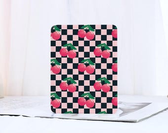 Checkerboard Cherry Kindle Case with Hand Strap for Paperwhite 12th/11th/10th Case Kindle 6''/6.8''/7" Case All New Kindle 2024 2022