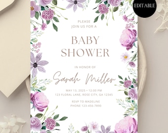 Mauve Floral Baby Shower Invitation | Editable Template (Digital Download)