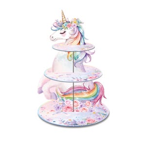 Magical Unicorn 3-Tier Cupcake Stand for Fantasy Birthday Parties & Baby Showers