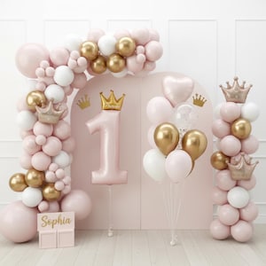 Princess 1st Birthday Balloon Set: Pink, Gold & White Party Decorations